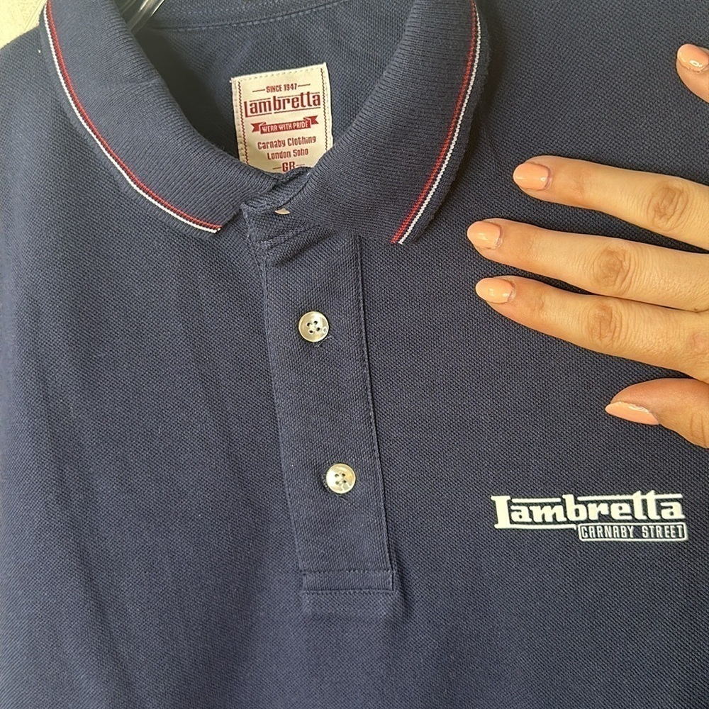 LAMBRETTA Mod 3 Button Tipped Pique Union Jack Flag Back Polo Shirt Navy XXL - Picture 7 of 7